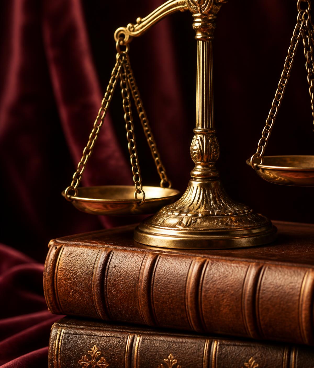 Balança da justiça sobre livros